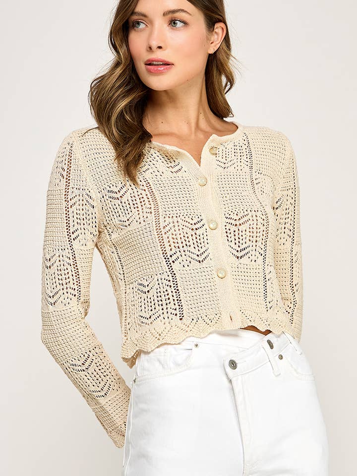 CROCHET KNIT BUTTON-FRONT CARDIGAN for wholesale by Miss Love