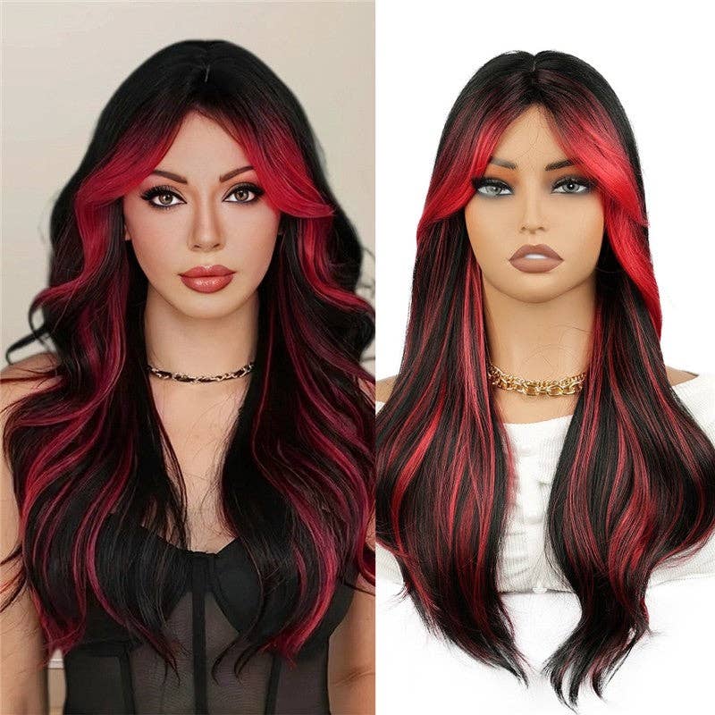 1 Perruque longue bouclée ombrée rouge avec bonnet en vente sur Faire3