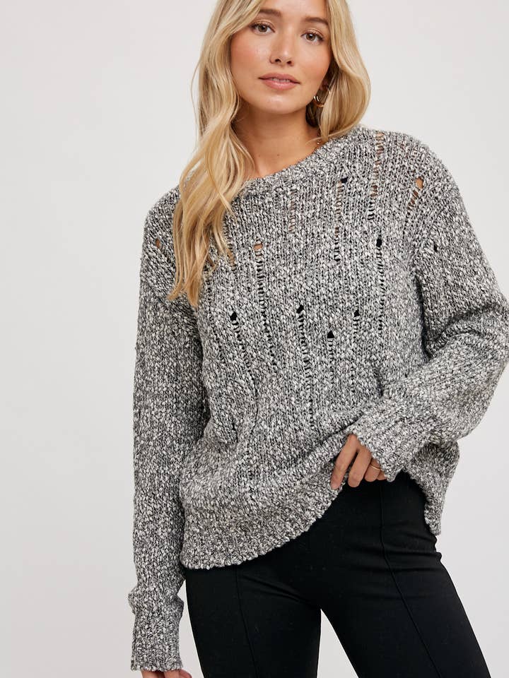 DISTRESSED SWEATER-KNIT PULLOVER for wholesale by Bluivy