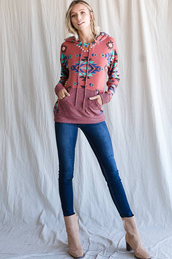 7th Ray – wholesale Hoodie – Women's – Aztec Print Drawstring Women's Hoodie T433718