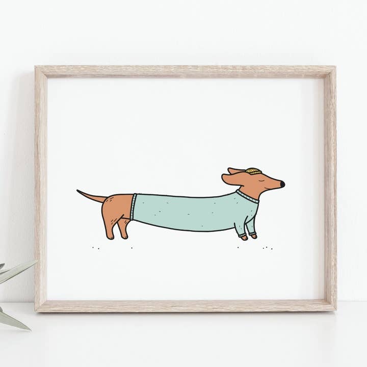 Illustration d'un chien Wiener avec bonnet/Impression giclée à la main pour la vente par Bleu Marie Artwork