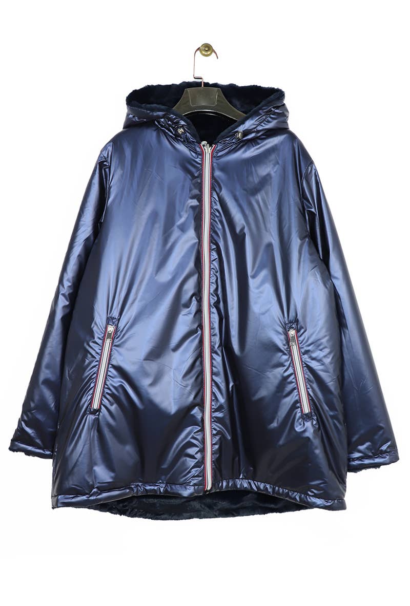 Attrait Paris - Wholesale Jas - Dames - Halflange omkeerbare bontjas met capuchon18