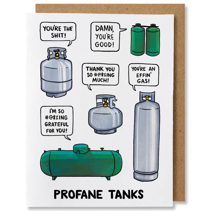 Profane Tanks - Illustrated Thank You Funny Pun Card for wholesale by NANU Studio