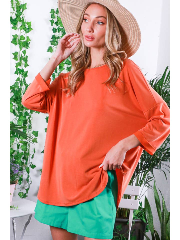 Vine & Love - Vente Haut en maille – femme - Haut en tricot cupro 3/4 à col rond et manches retroussées VT818108