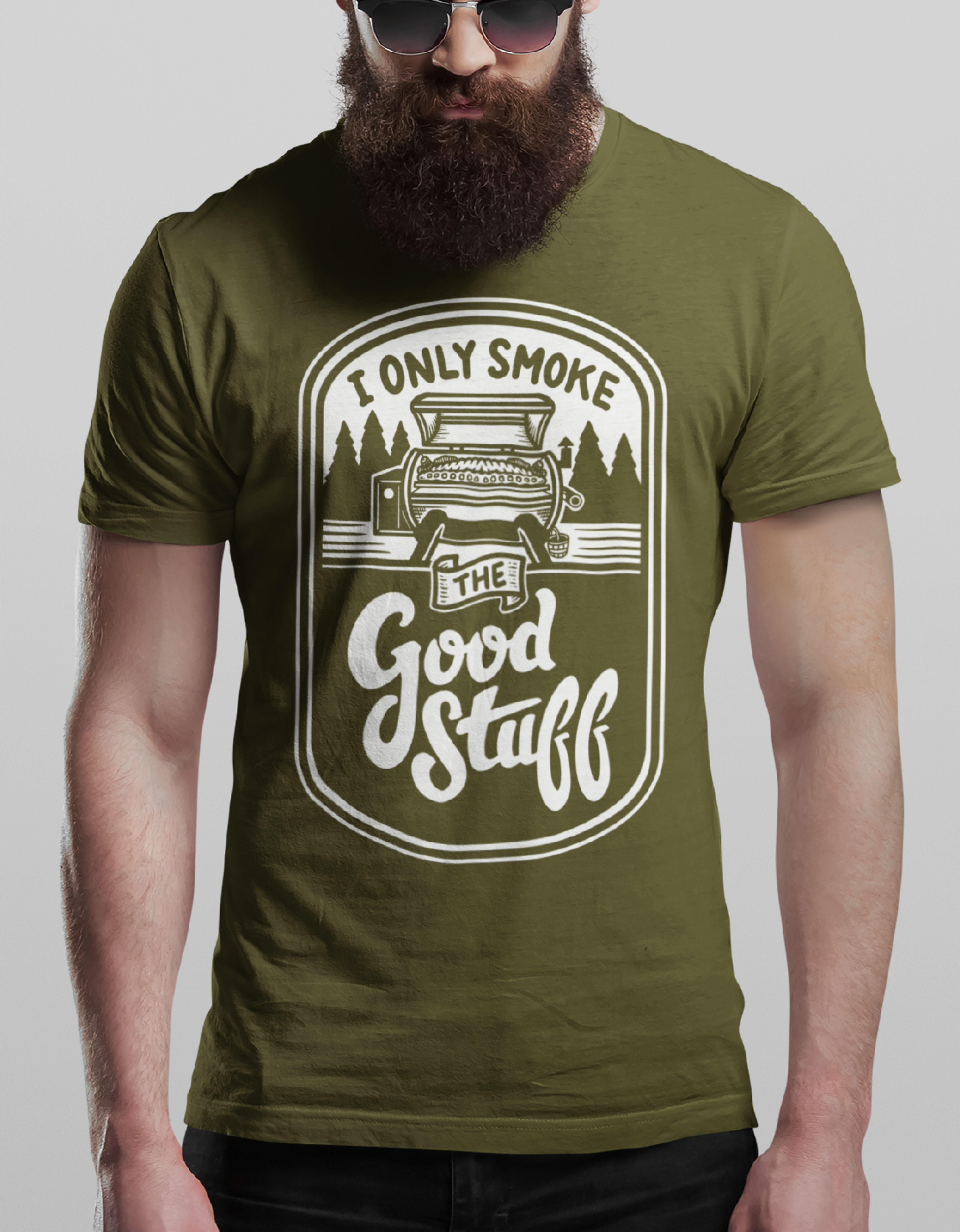 Hunt Hook Eat - Wholesale Screen Printed T-Shirt - Men's - I Only Smoke The Good Stuff Tee1