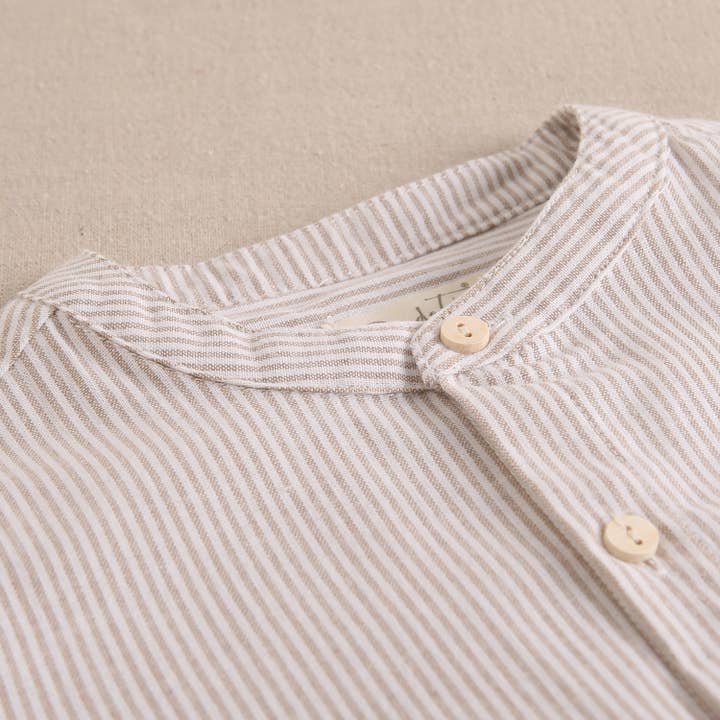 Dadati - Wholesale Button Down Shirt - Kids - Long-sleeved shirt for boys with stripes in tan beige3