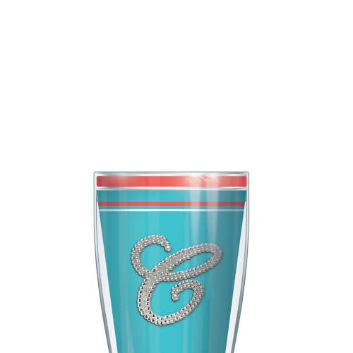 FREEHEART - Wholesale Insulated Mug/Tumbler - Bling Letter C on Teal Stripe Tumbler1