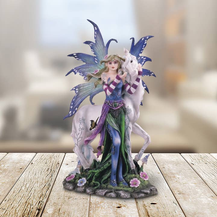 10"H Blue and Purple Spring Fairy Figurine Home Decor Gifts for wholesale by FC Design