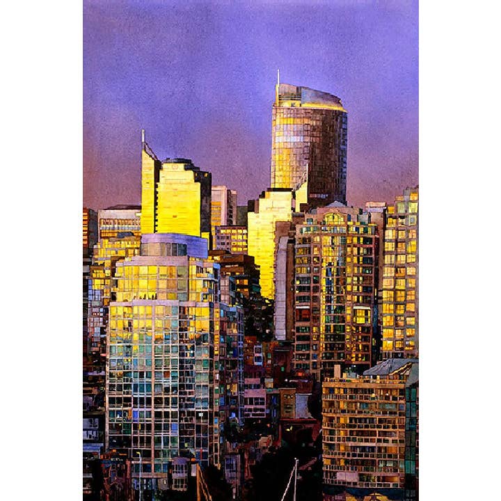 Vancouver no horizonte ao pôr do sol. Vancouver print fine art print art colorido Vancouver impressão skyline skline giclee Canadá e outras tendências em Compre terços baratos B2B. Devoluções gratuitas e condições de pagamento a 60 dias na Faire na Faire.