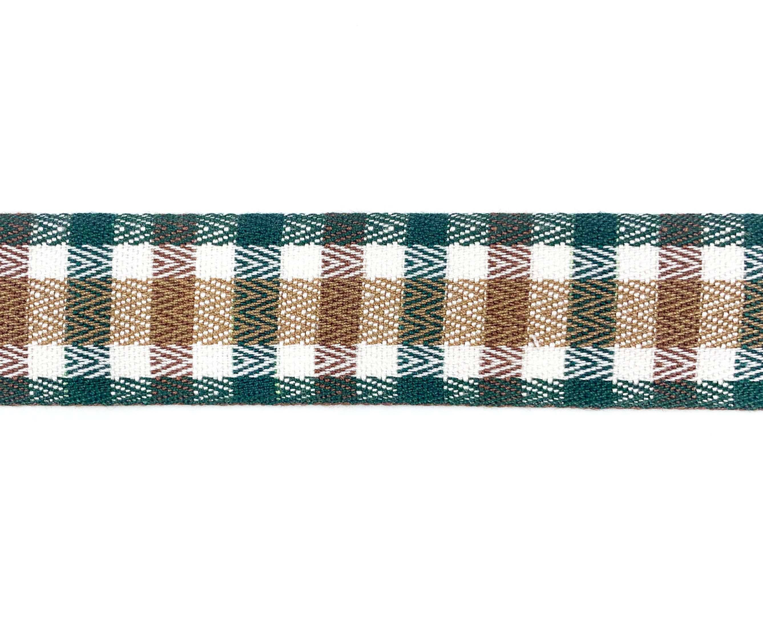 May Arts Ribbon - Wholesale Ribbon - Gift Wrapping - ~5/8" Green, Brown, White Woven Tartan Plaid Twill Ribbon1