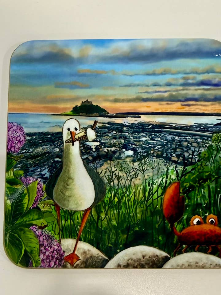 Marazion Ice Cream Thief Gull Coaster for wholesale by Gullz R Loud