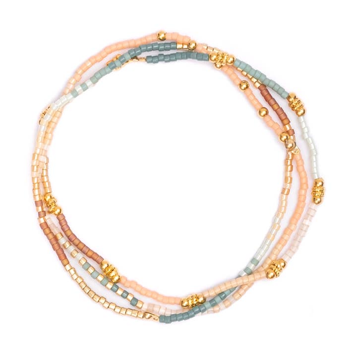 Mayana Designs Co - Wholesale Beaded Bracelet - Set/3 Miyuki Beaded Stretch Bracelets (Peach/Aqua/Tan)0