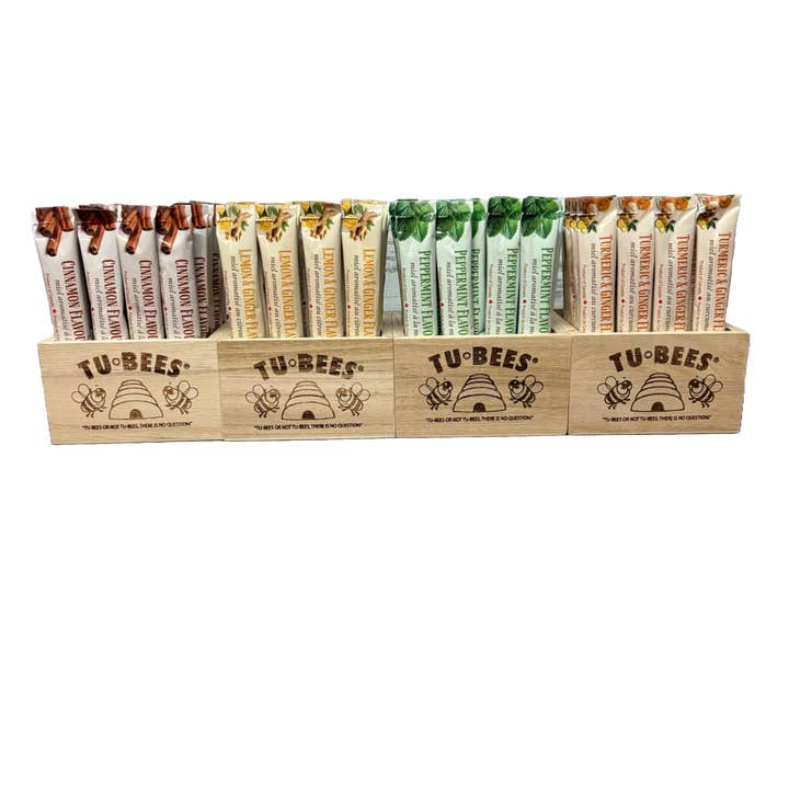Honey Squeeze Pack Herbal Honey Starter Display for wholesale by Tu-Bees Honey & Beeswax Candles