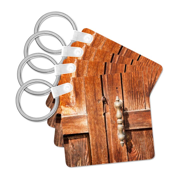 3dRose - Wholesale Keychain - Unisex - 3dRose, Old wooden door with a handle, Key Chain