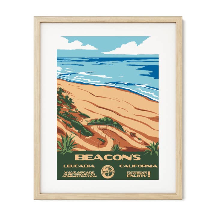 Beacon's WPA Surf Poster | Vintage Leucadia, California Art Print for wholesale by WAVE ARCADE