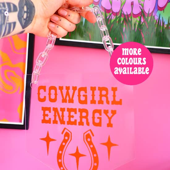 Buba Goods - Wholesale Banner - Cowgirl energy clear acrylic banner with acrylic chain2