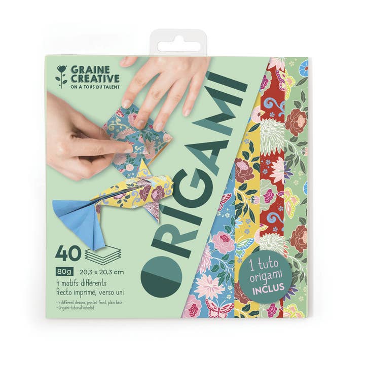 Graine Créative - Wholesale Origami/Kirigami Paper - 40 F. ORIGAMI 20x20 4 BRIGHT COLOR DESIGNS