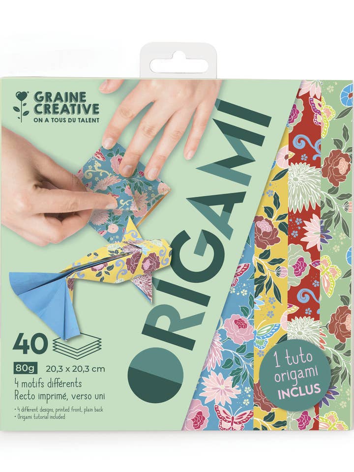 40 F. ORIGAMI 20x20 4 DISEGNI A COLORI VIVACI per la vendita all'ingrosso da parte di Graine Créative