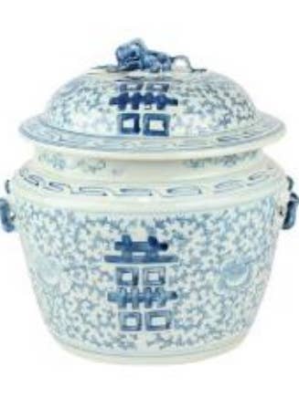 Casserole Pot, Chinoiserie Blue and White, Double Happiness for wholesale by The French Bee & Co