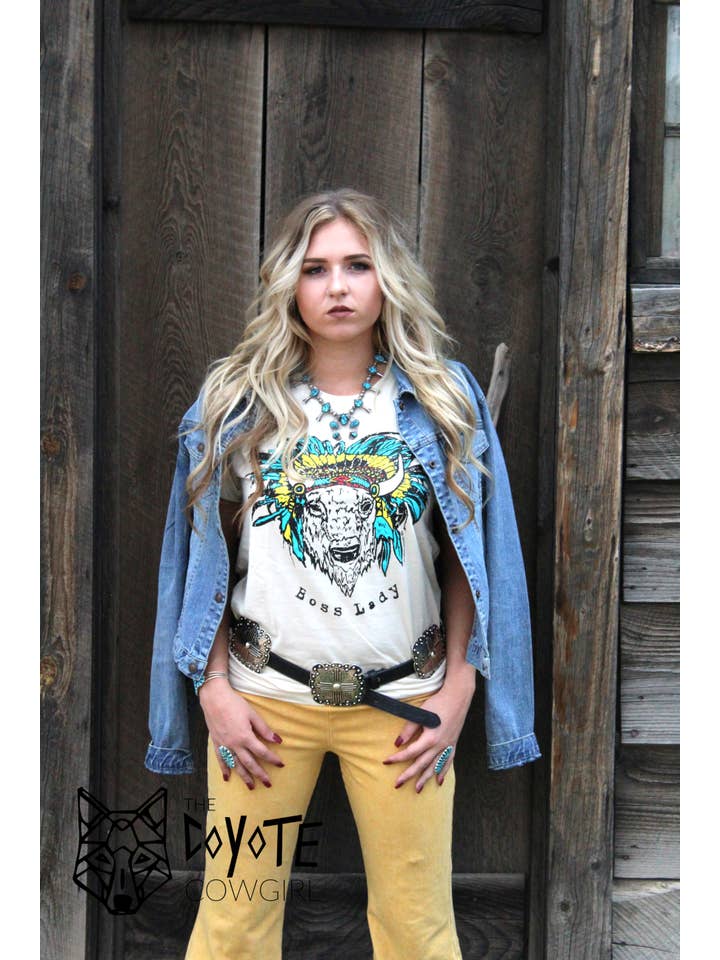 The Coyote Cowgirl - Wholesale Screen Printed T-Shirt - Women's - Boss Lady Tee (Bulk)-007A