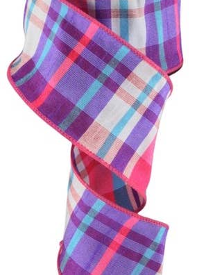 PLAID EN FAUX DUPIONI DE 2,5 PO X 10 M, ROSE VIF, VIOLET, TURQUOISE (Q) pour la vente par Waterman's Loft Inc.
