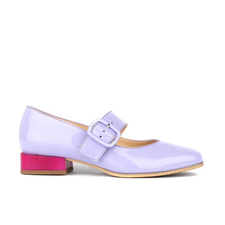 Embassy London – wholesale Low heels – Women′s – Bliss - Lavender & Rose - Women's block heel square toe patent leather Mary-Jane