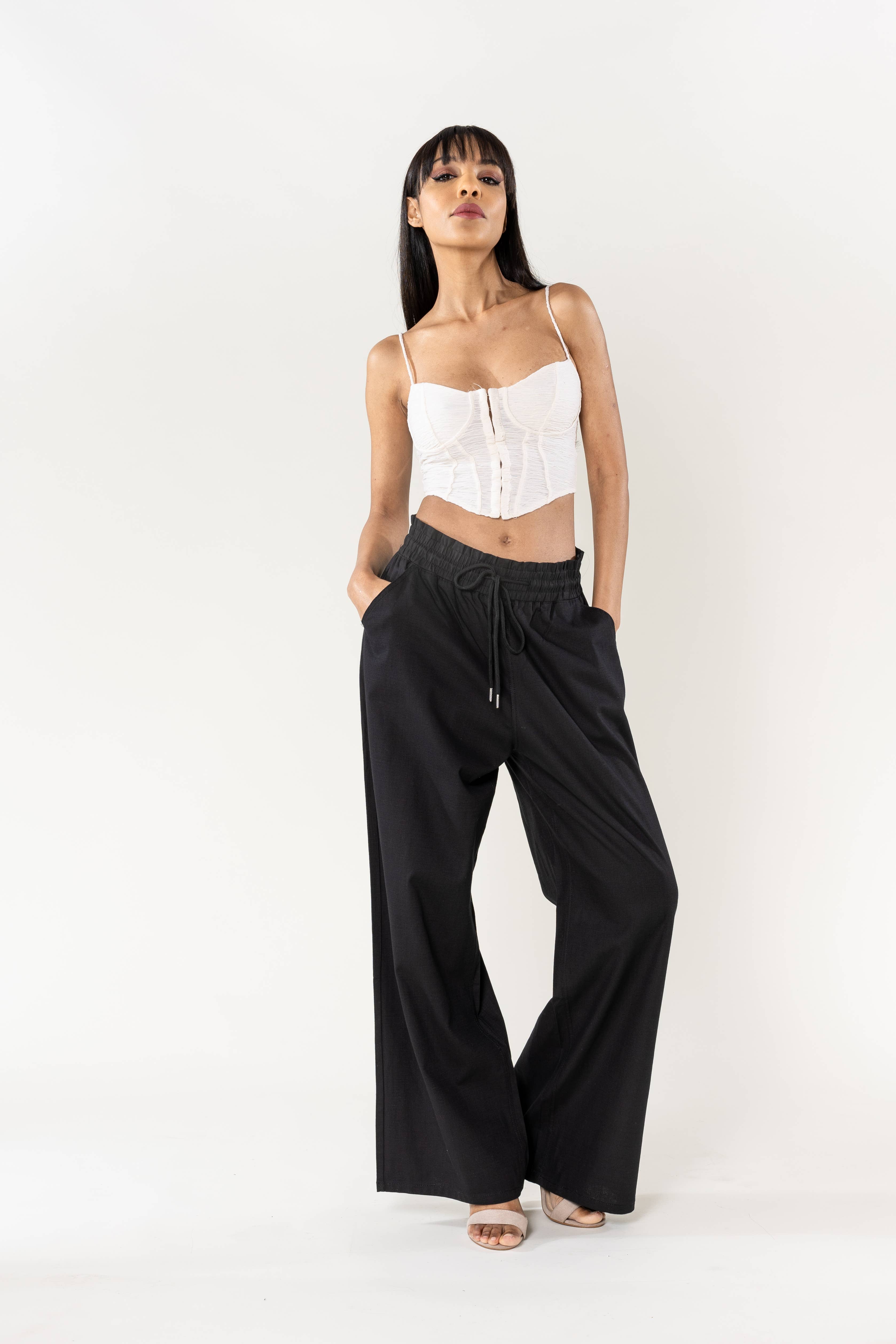 Nina Carter - Wholesale Pants - Women's - Nina Carter linen-style pants with elastic waistband A00116