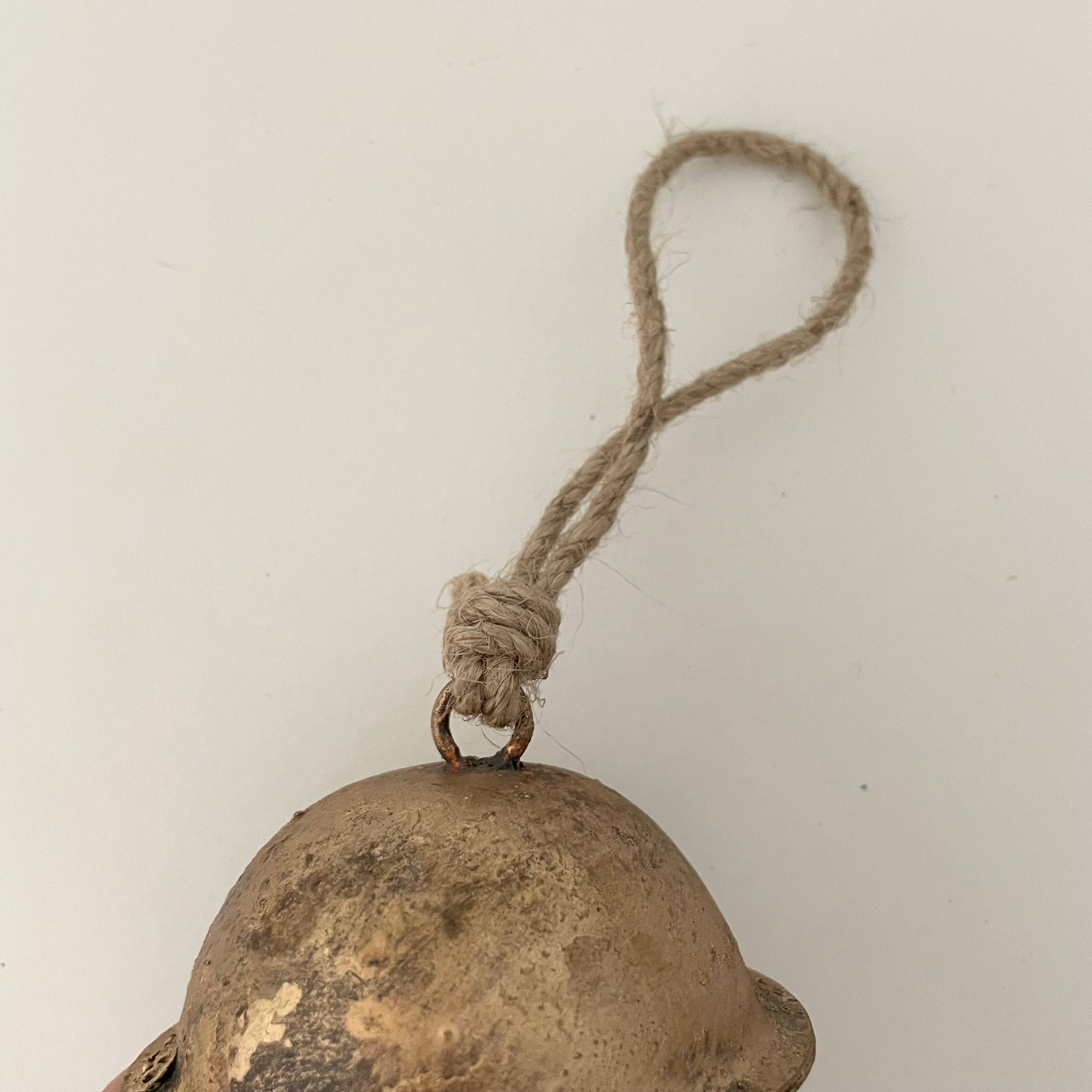 fort & field - Wholesale Bell - 3" large sleigh jingle tin brass finish bell w/ jute hanger1