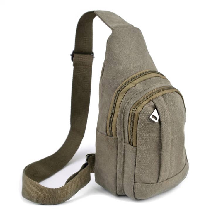 Selini New York - Wholesale Crossbody Bag - Unisex - Olive Crossbody Canvas Sling Bag Backpack