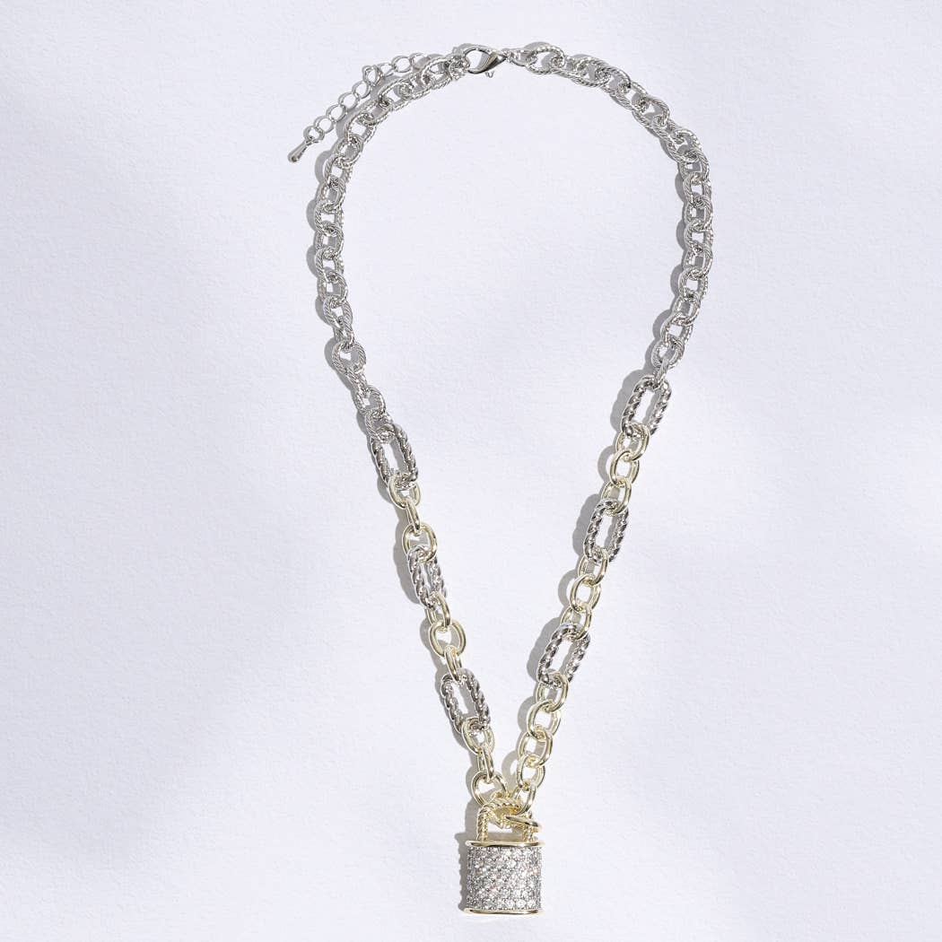 MULTI Collier à verrouillage en zircone cubique à maillons solides et torsadés en vente sur Faire7