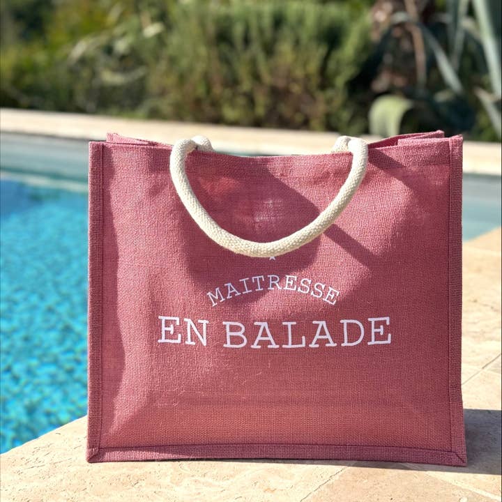 Pink jute tote bag - Teacher on the Go - L for wholesale by Marcel & Lily