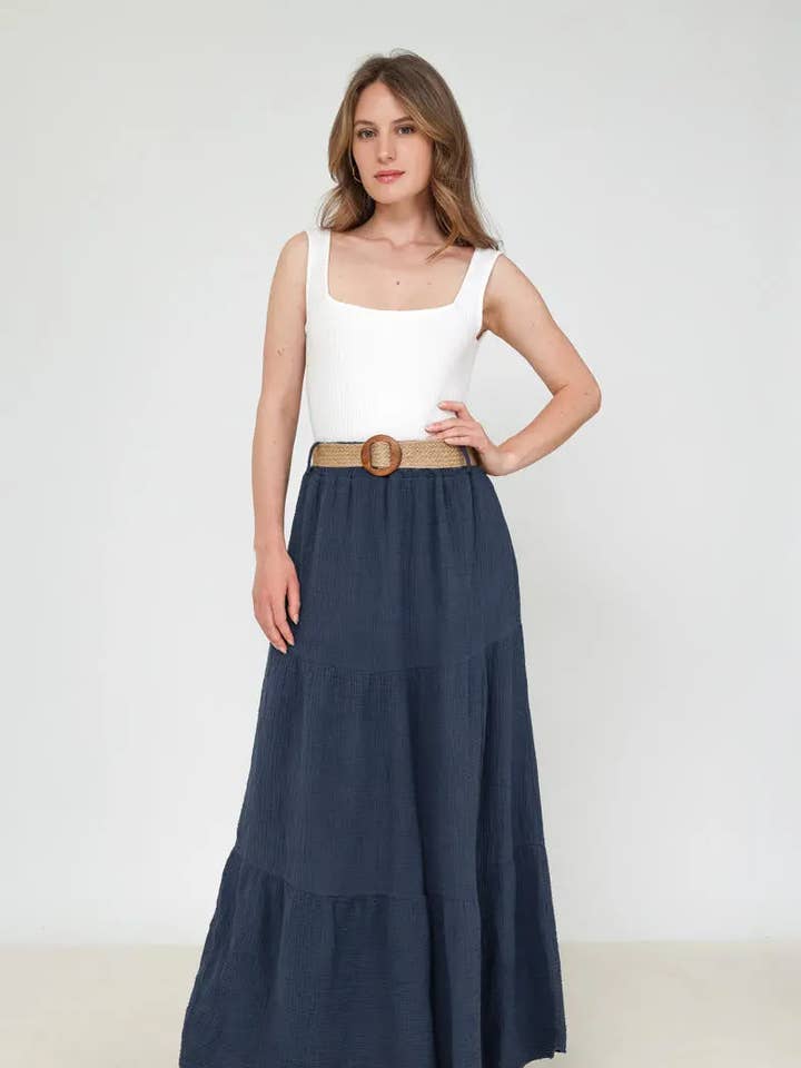 Falda de gasa de algodón con cinturón @3409_JuGaze para venta al por mayor de Mimi & Gogo