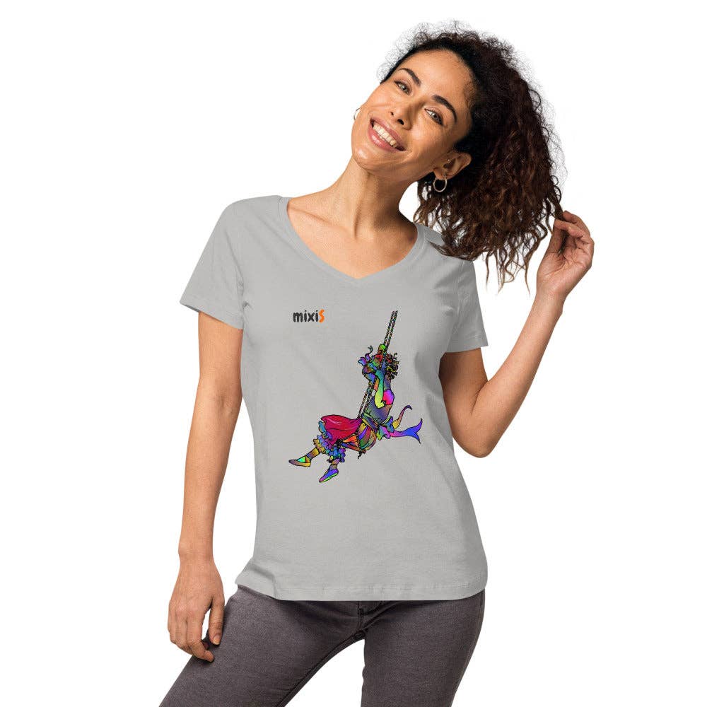 mixiS - Vendita all'ingrosso Maglietta stampata - Donna - T-shirt aderente da donna con scollatura a V5
