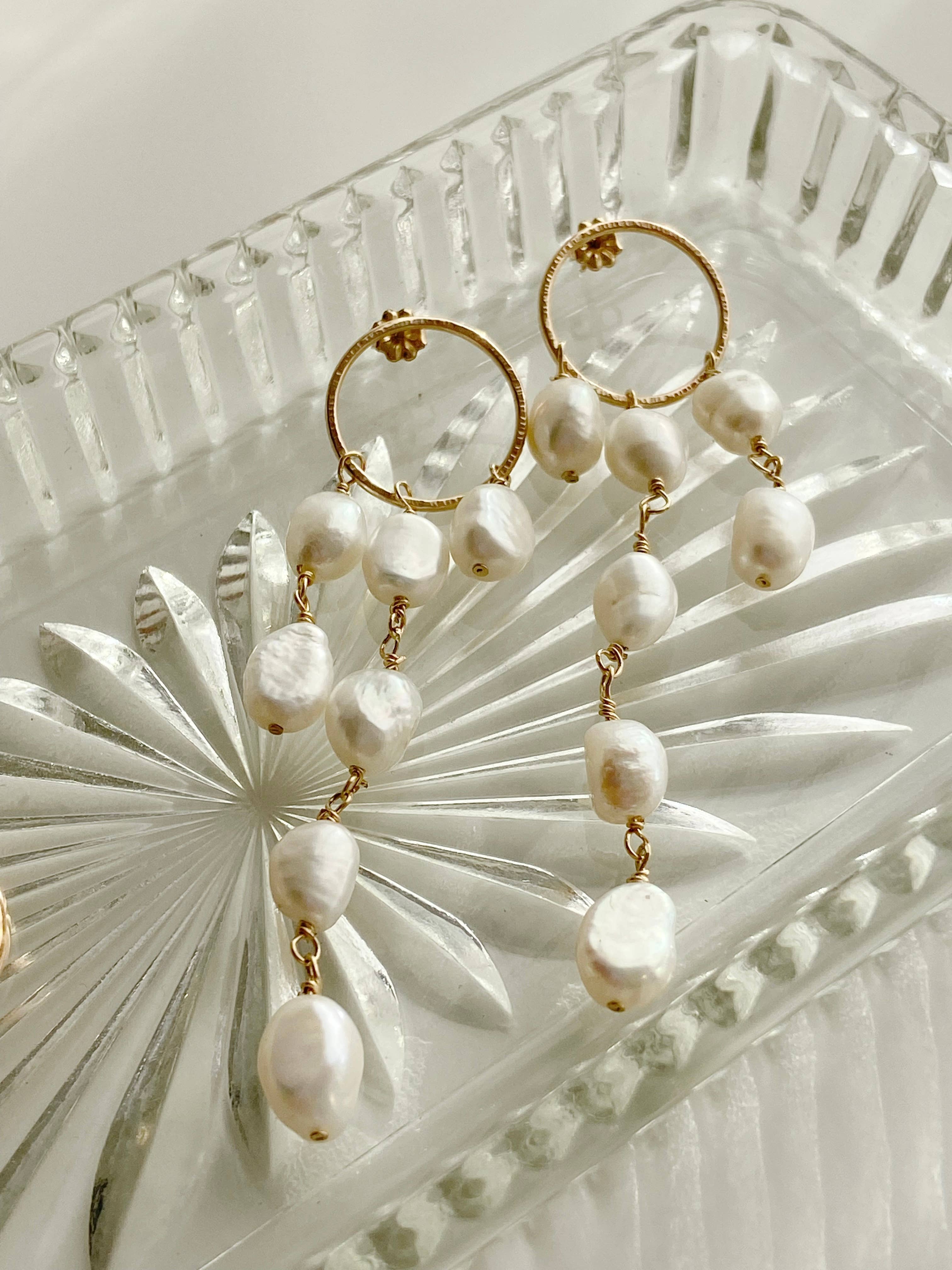 AVA Handmade Jewelry - Wholesale Dangle Earrings - AURA  • Freshwater baroque long multi pearl dangle earrings1