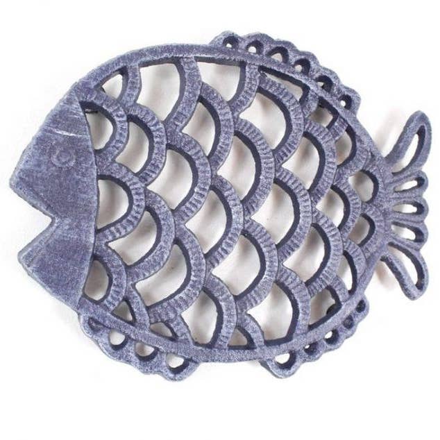 Rustic Dark Blue Cast Iron Big Fish Trivet 8" for wholesale by Hampton Ironworks