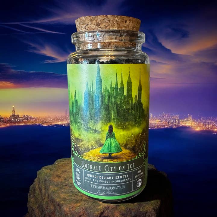 Montana Farmacy - Wholesale Loose Tea - Emerald City on Ice Wizard in Oz Quince tea Apothecary Jar 1