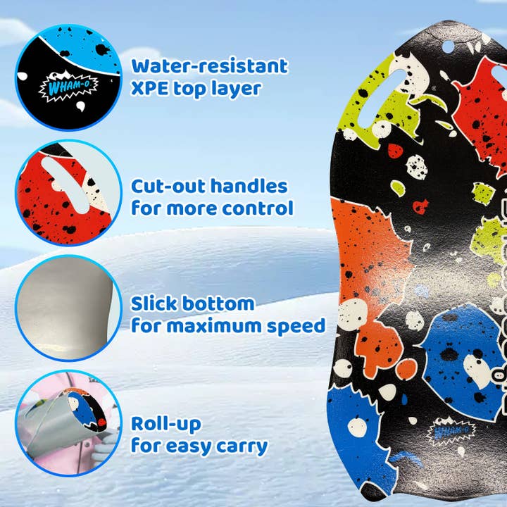 Sixale - Wholesale Sporting Accessories - Wham-O Snowboogie Snow Sled - 37" Single Rider Roll Up Air Slick Winter Sled (Graffiti/Line pattern)