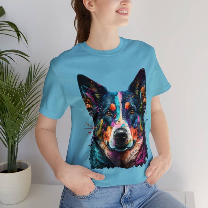 Camisa artística colorida con cara de perro pastor alemán para venta al por mayor de Victorholistics