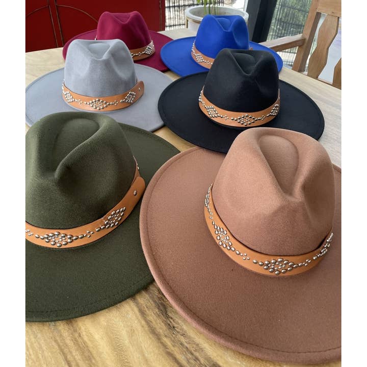 Bella Betty - Wholesale Fedora - Women's - Wide brim panama hat in vegan felt With Steard belt