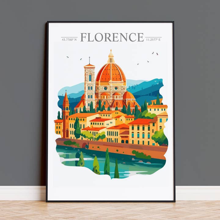 Florens silhuett reseaffisch väggkonst, Florens silhuett reseutskrift, Florens stad, Italien stadskonstgåva, Florens konstälskare gåva för wholesale av NQ Media Designs