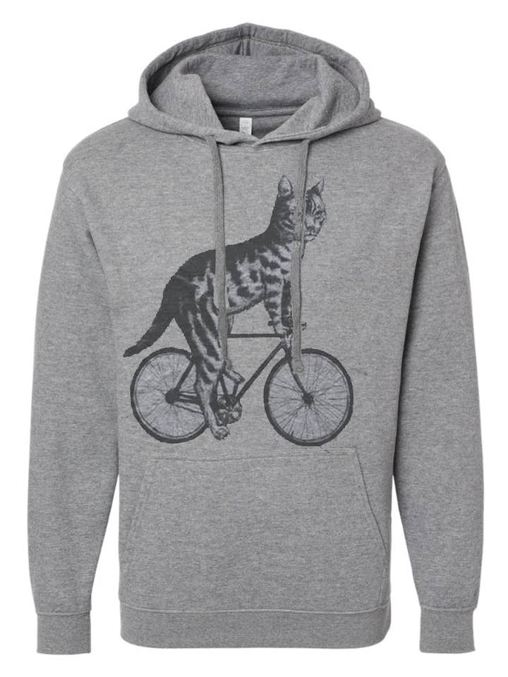 Cat on a Bicycle Hooded Sweatshirt for wholesale by Dark Cycle Clothing