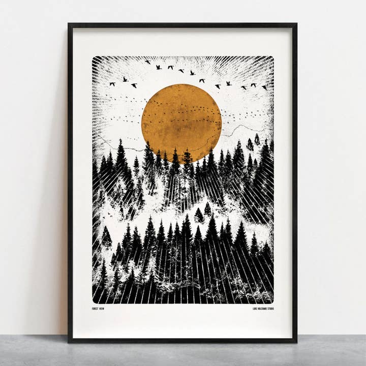 Forest View, Digital Print (A4, A3) Golden Sun Wilderness for wholesale by Luke Holcombe Studio