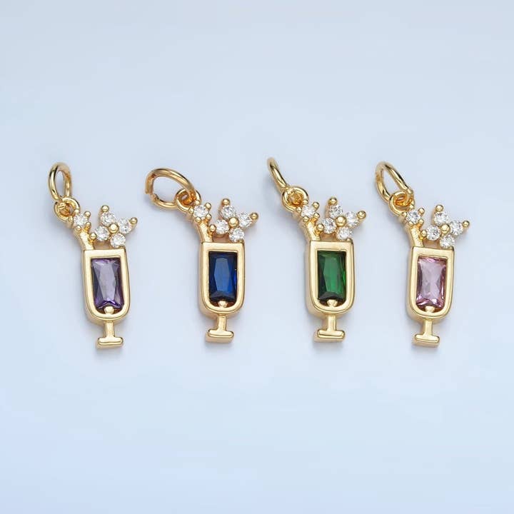 24K Gold Filled Green, Purple, Blue, Pink CZ Mojito Alcohol Drink Charm | W054 W067 for wholesale by Aim Eternal