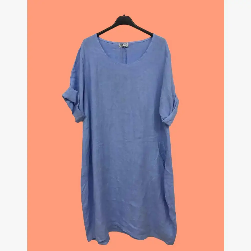 la maison des fibres naturelles - Wholesale Dress - Women's - Round neck dress in 100% linen 676118