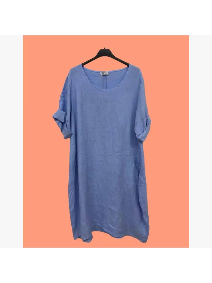 la maison des fibres naturelles - Wholesale Dress - Women's - Round neck dress in 100% linen 676118