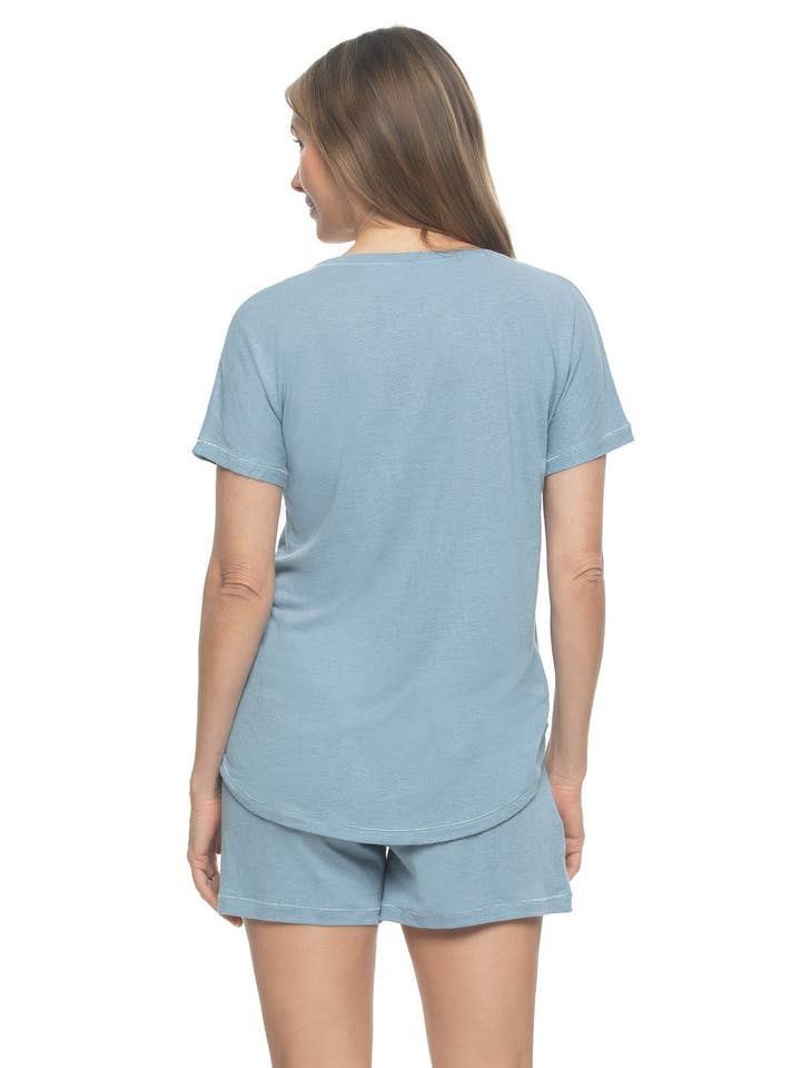 Lauren Linen Blend Short Pajama Set - Dusty Blue for wholesale on Faire2