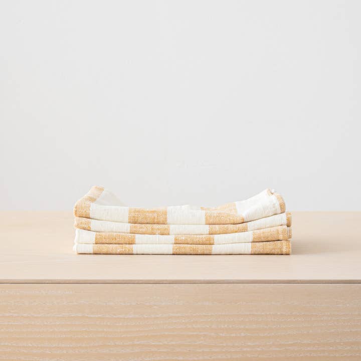 LinenMe - Wholesale Dinner & Cloth Napkin - Linen Napkin Off White Blue Philippe, Striped Washed Linen2