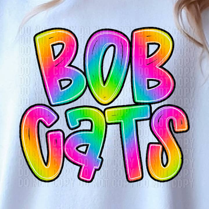 Bobcats Tie-Dye Handlettered Mascot DTF Transfer for wholesale by K and M Designs
