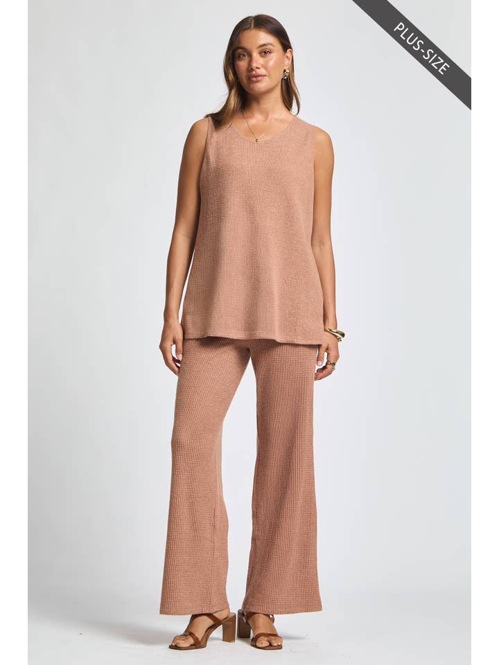 Dear Scarlett - Vente Ensemble de vêtements d'intérieur – femme - Débardeur thermique sans manches grande taille + Cardigan + Pantalon décontracté6