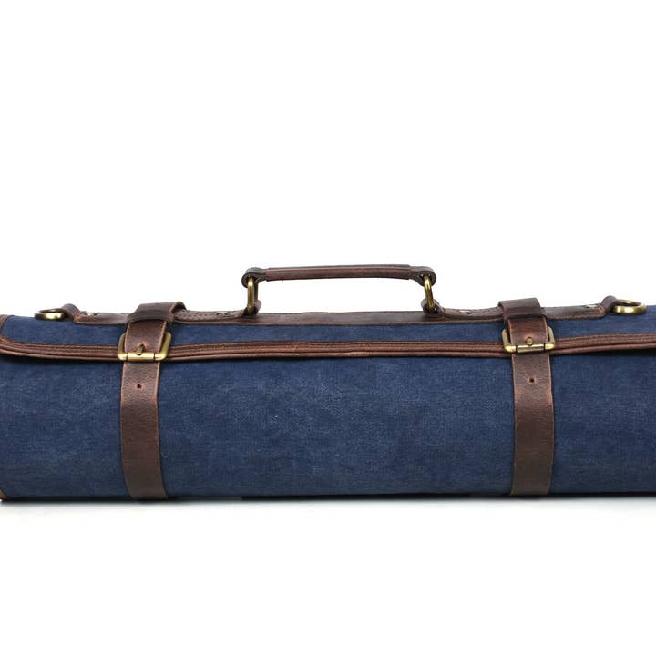 Turijns koksmes van canvas, van leer, rol Abyss blauw, 10 sleuven (KR-68B) voor wholesale door TLG Canada